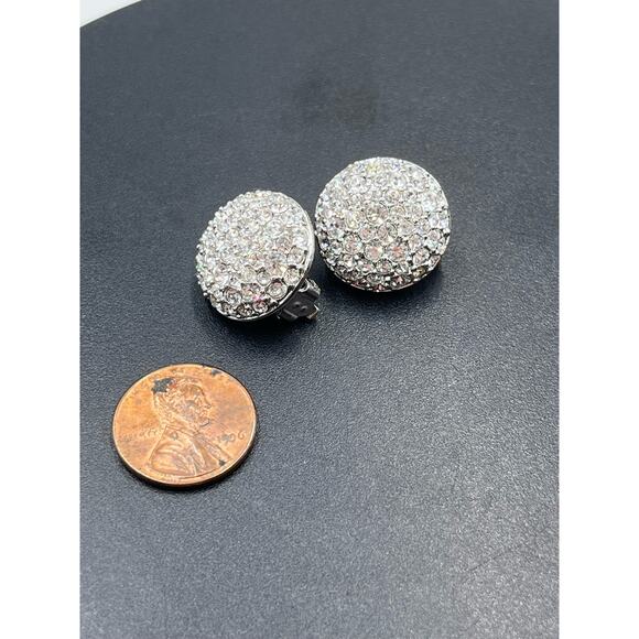 Swarovski Round Pave Clear Crystal Stud Earrings Formal Bridal Bling‎ Pierced - Picture 5 of 16